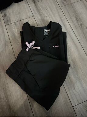 dolan Women's Black Scrub Set with Light Pink Accents